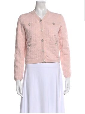 Maje Soft Pink Textured Button-Front Knit Blazer